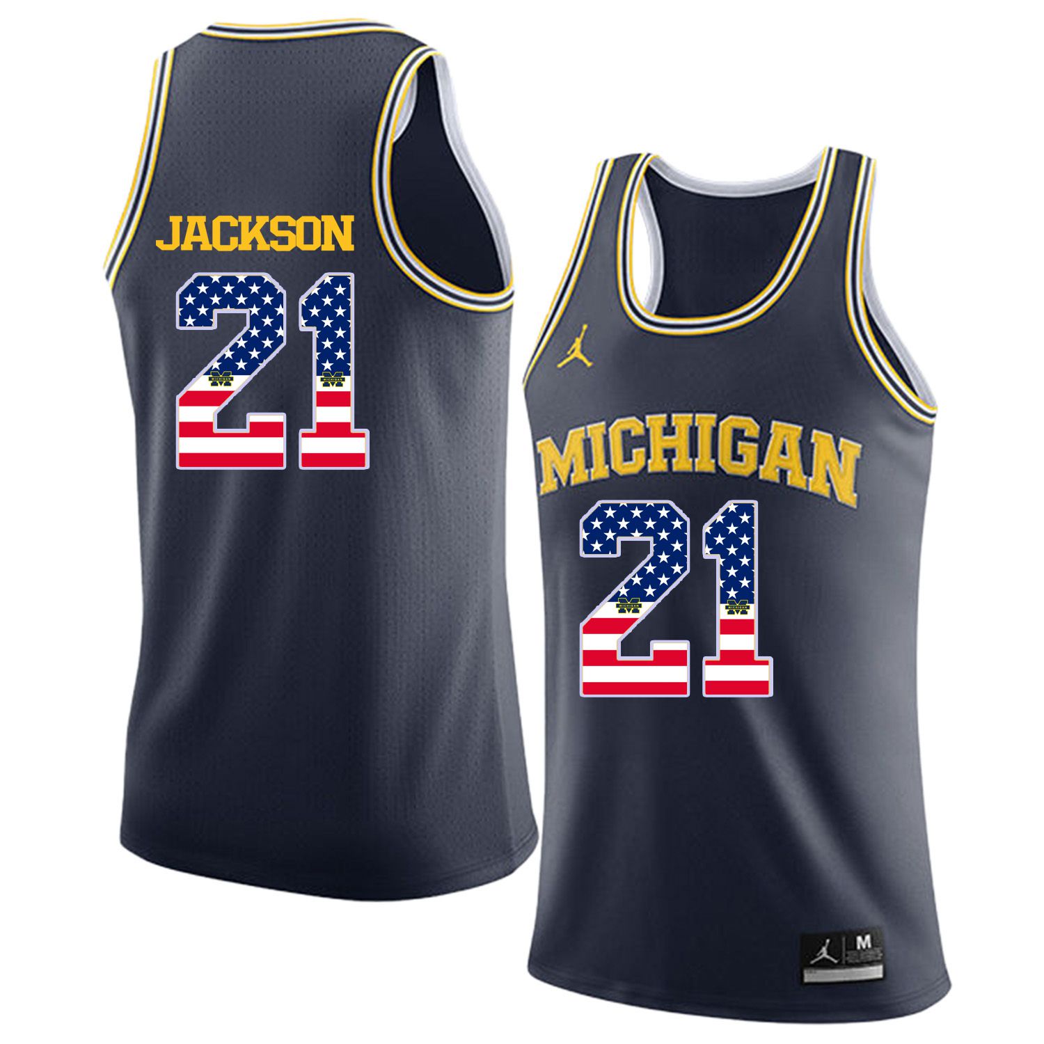 Men Jordan University of Michigan Basketball Navy #21 Jackson Flag Customized NCAA Jerseys->customized ncaa jersey->Custom Jersey